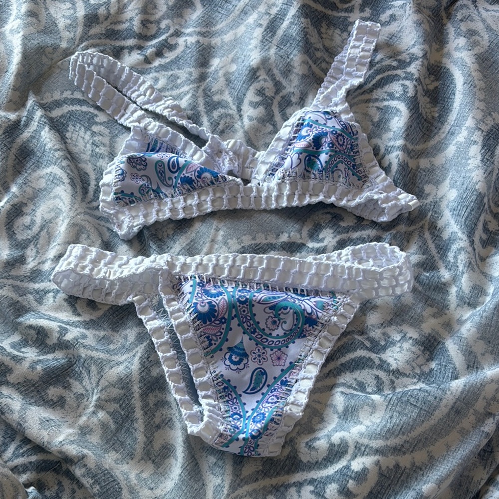 The Bikini Lab Blue and White Paisley Bikini